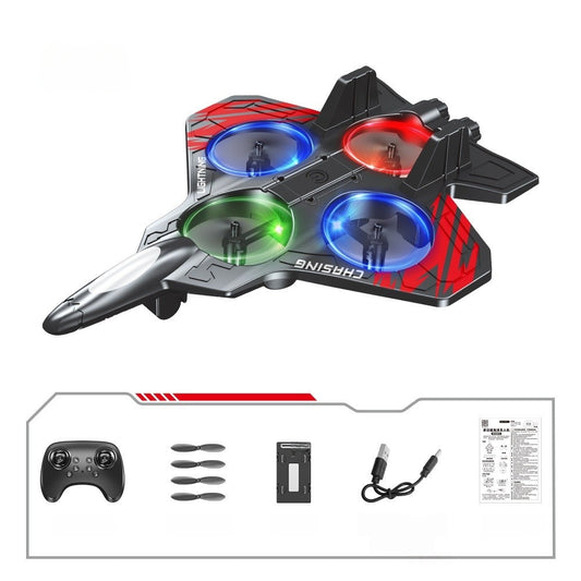Jucarie Aeronava de Lupta, Vivimall, Rezistent, Incarcare USB, cu Telecomanda, Lumini, Negru-Rosu - vivimall.ro