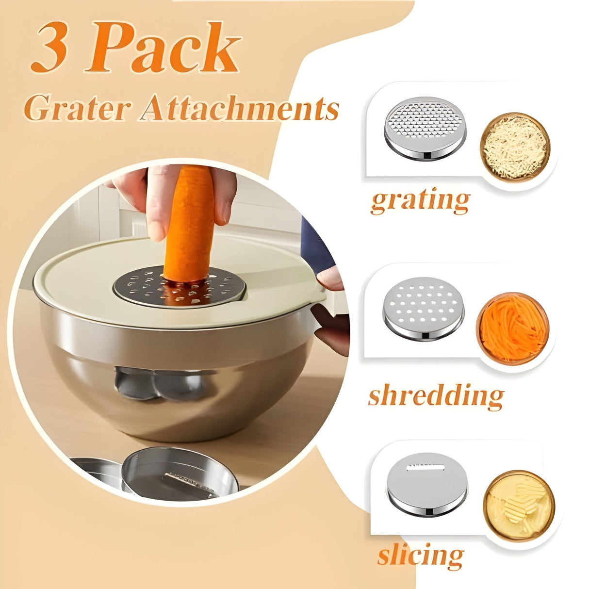 Set 6 Boluri pentru Mixare si Depozitare, Flippy, Inox Premium , Capace Ermetice, 3 Accesorii Razuire si Feliere, Interior Gradat, Design Nestable, Argintiu - vivimall.ro