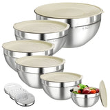 Set 6 Boluri pentru Mixare si Depozitare, Flippy, Inox Premium , Capace Ermetice, 3 Accesorii Razuire si Feliere, Interior Gradat, Design Nestable, Argintiu - vivimall.ro