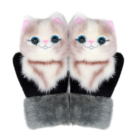 Manusi de Plus pentru Copii, Vivimall, de Iarna, Groase, Moi, Calduroase, Model Animat Pisica Crem - vivimall.ro