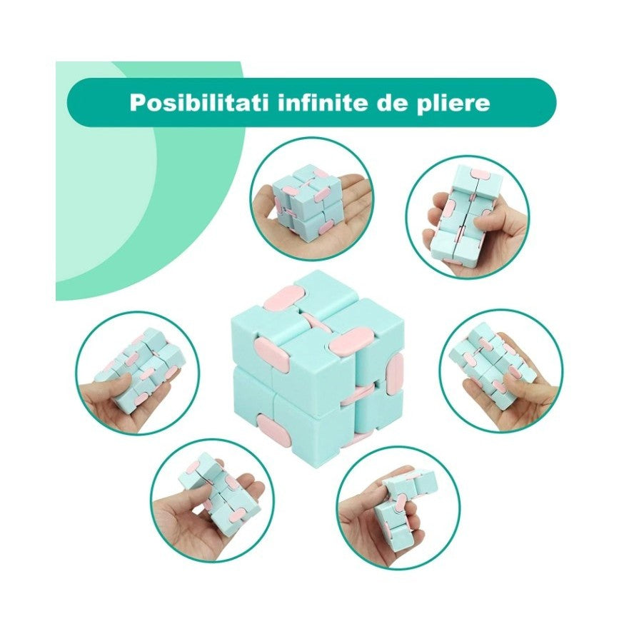 Cub antistres, Fidget Toy, Infinity Magic Cube, Albastru/Roz, 4x4x4 cm - vivimall.ro