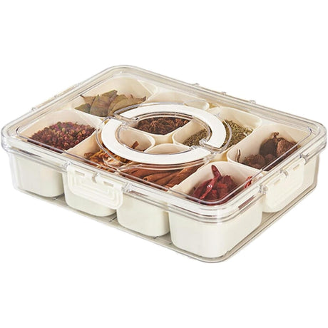 Cutie Alimentara Multifunctionala, Pentru Condimente, Gustari, Inchidere Etans, Cu Capac Si Maner, 8 Compartimente, 32 X 8 X 25 Cm, Alb - vivimall.ro