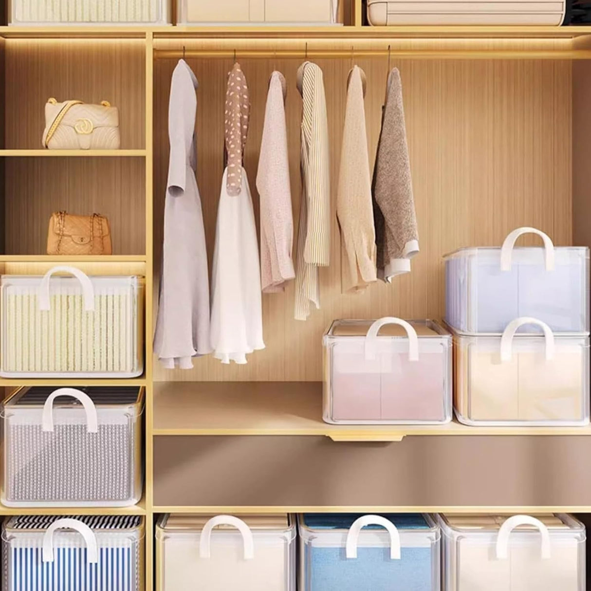 Cutie container de depozitare din PVC, Vivimall, de stocare, Dimensiuni multiple, Accesoriu robust pentru organizarea de uz casnic, volum 26L, 47 x 28 x 20 cm, Transparenta - vivimall.ro