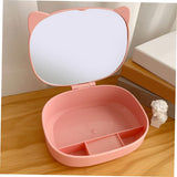 Cutie Organizatoare cu Oglinda, Vivimall, 4 Compartimente, pentru Cosmetice si Accesorii, din ABS, 17x13x6 cm, Roz - vivimall.ro