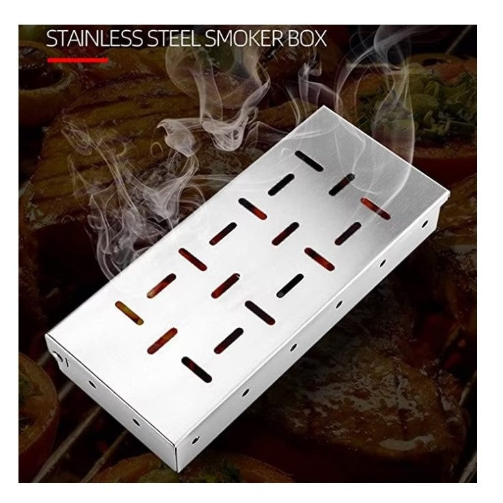 Cutie de afumator pentru gratar Vivimall, Inox, 9.6x4.4x22.2 cm, Argintiu - vivimall.ro