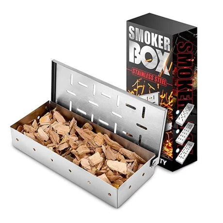 Cutie de afumator pentru gratar Vivimall, Inox, 9.6x4.4x22.2 cm, Argintiu - vivimall.ro