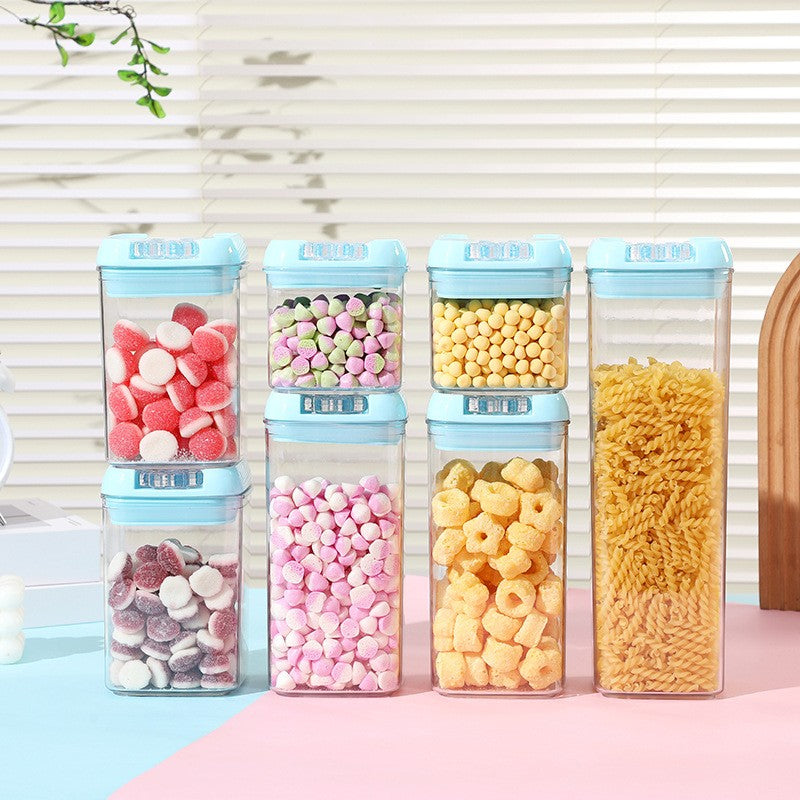 Cutie de Depozitare Alimente, Vivimall, 0.8L, Capac Albastru, din PP+PET, Inchidere Ermetica, 10 x 10 x 15.5 cm, Transparent - vivimall.ro