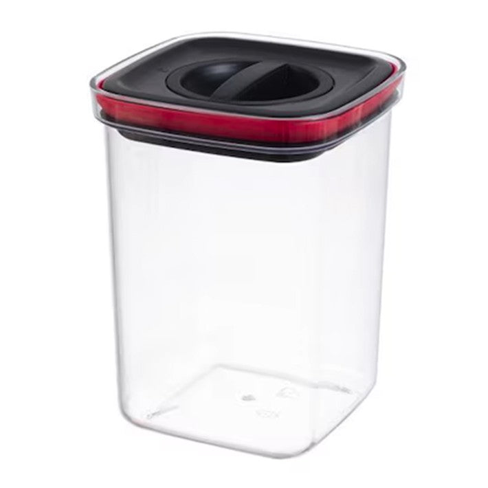 Cutie de Depozitare Alimente, Vivimall, Cutie de tip Container, Recipient pentru Cereale in Bucatarie, 11.5 x 11.5 x 15 cm, volum 1200 ml, Transparenta cu Capac Negru - vivimall.ro
