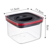 Cutie de Depozitare Alimente, Vivimall, Cutie de tip Container, Recipient pentru Cereale in Bucatarie, S 11.5 x 11.5 x 8 cm, volum 600 ml, Transparenta cu Capac Negru - vivimall.ro