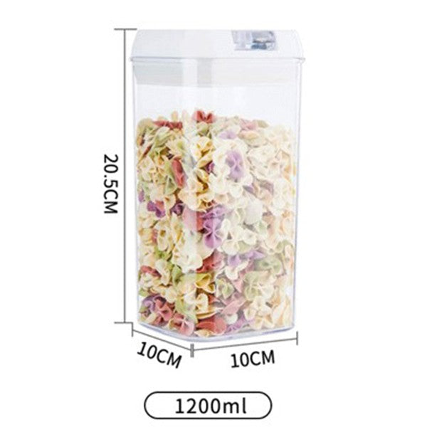 Cutie De Depozitare Alimente, Cutie De Depozitare Tip Container Pentru Bucatarie, Cu Capac, Inchidere Ermetica, Cutie Pentru Cereale, 20.5 X 10 X 10 Cm, Volum 1.2 L, Alb - vivimall.ro