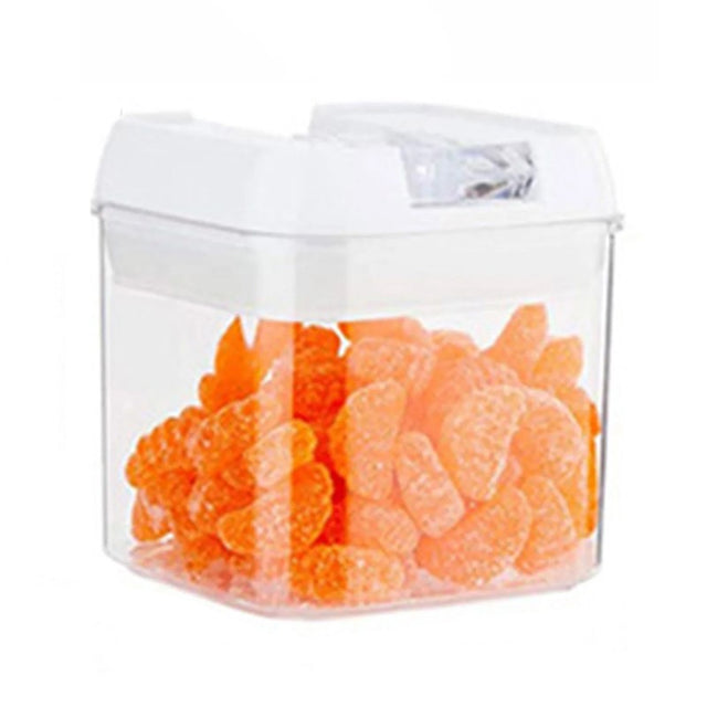 Cutie De Depozitare Alimente, Cutie De Depozitare Tip Container Pentru Bucatarie, Cu Capac, Inchidere Ermetica, Cutie Pentru Cereale, 10.5 X 10 X 10 Cm, Volum 0.5 L, Alb - vivimall.ro