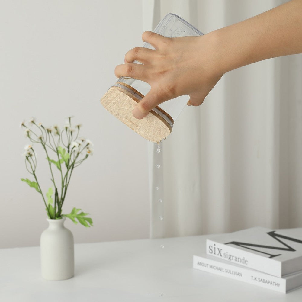 Cutie de Depozitare Alimente, Vivimall, Cutie de tip Container, Cutie pentru Cereale, din Plastic, Capac din Bambuc, 10 x 10 x 30 cm, Volum 1.9 l, Transparent - vivimall.ro