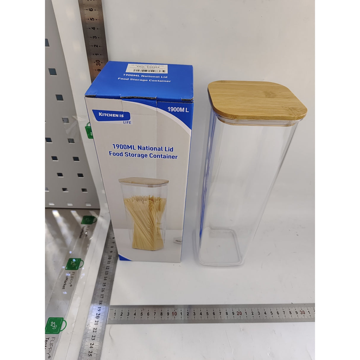 Cutie de Depozitare Alimente, Vivimall, Cutie de tip Container, Cutie pentru Cereale, din Plastic, Capac din Bambuc, 10 x 10 x 30 cm, Volum 1.9 l, Transparent - vivimall.ro