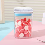 Cutie de Depozitare Alimente, Vivimall, tip Container, 0.8L, 10x10x15.5 cm, Recipiente pentru Cereale in Bucatarie,  Transparente cu Capac Alb-Albastru - vivimall.ro