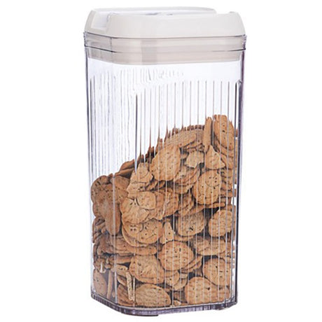 Cutie de Depozitare Alimente, Vivimall, Cutie de Tip Container, 2.5L, 12.5x12.5x26 cm, Recipiente pentru Cereale in Bucatarie, Transparente cu Capac Alb - vivimall.ro