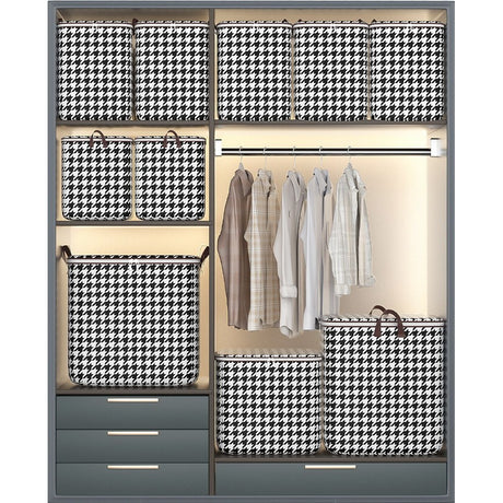 Cutie de Depozitare cu Fermoar, Flippy, Pliabila, Maner Ranforsat, Fermoar Rezistent, pentru Haine, Paturi, Plapumi, Perne, Lenjerii de Pat, Jucarii, 80 Litri, in Carouri, Alb-Negru