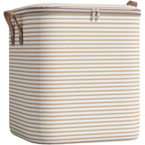 Cutie de Depozitare cu Fermoar, Vivimall, Pliabila, Maner Ranforsat, Fermoar Rezistent, pentru Haine, Paturi, Plapume, Perne, Lenjerii de Pat, Jucarii, 50x40x50 cm, 100 Litri, in Dungi, Bej - vivimall.ro