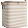 Cutie de Depozitare cu Fermoar, Vivimall, Pliabila, Maner Ranforsat, Fermoar Rezistent, pentru Haine, Paturi, Plapume, Perne, Lenjerii de Pat, Jucarii, 50x40x50 cm, 100 Litri, in Dungi, Bej - vivimall.ro