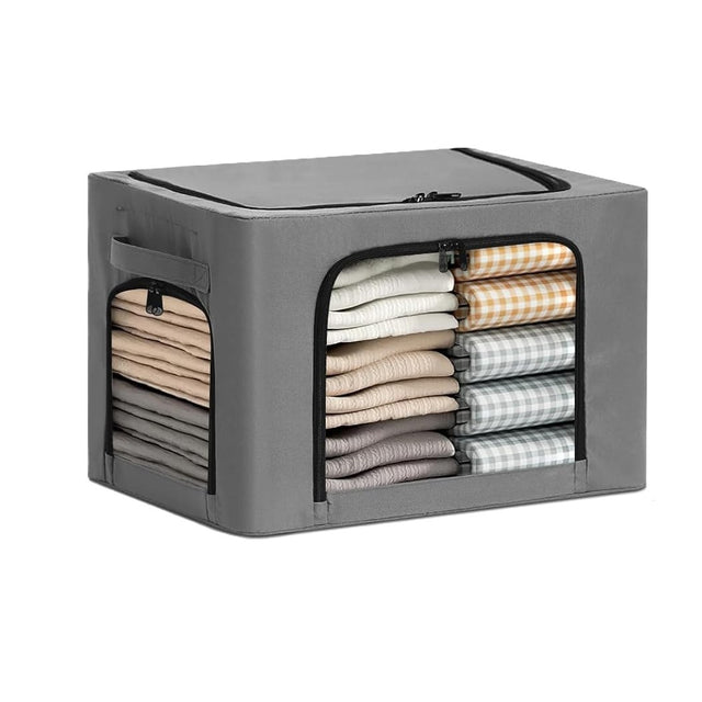 Cutie de Depozitare, Vivimall, cu 3 Ferestre cu Fermoar Bidirectional, Cadru din Otel, Impermeabil, 38L, 42 x 30 x 30 cm, Gri Inchis - vivimall.ro