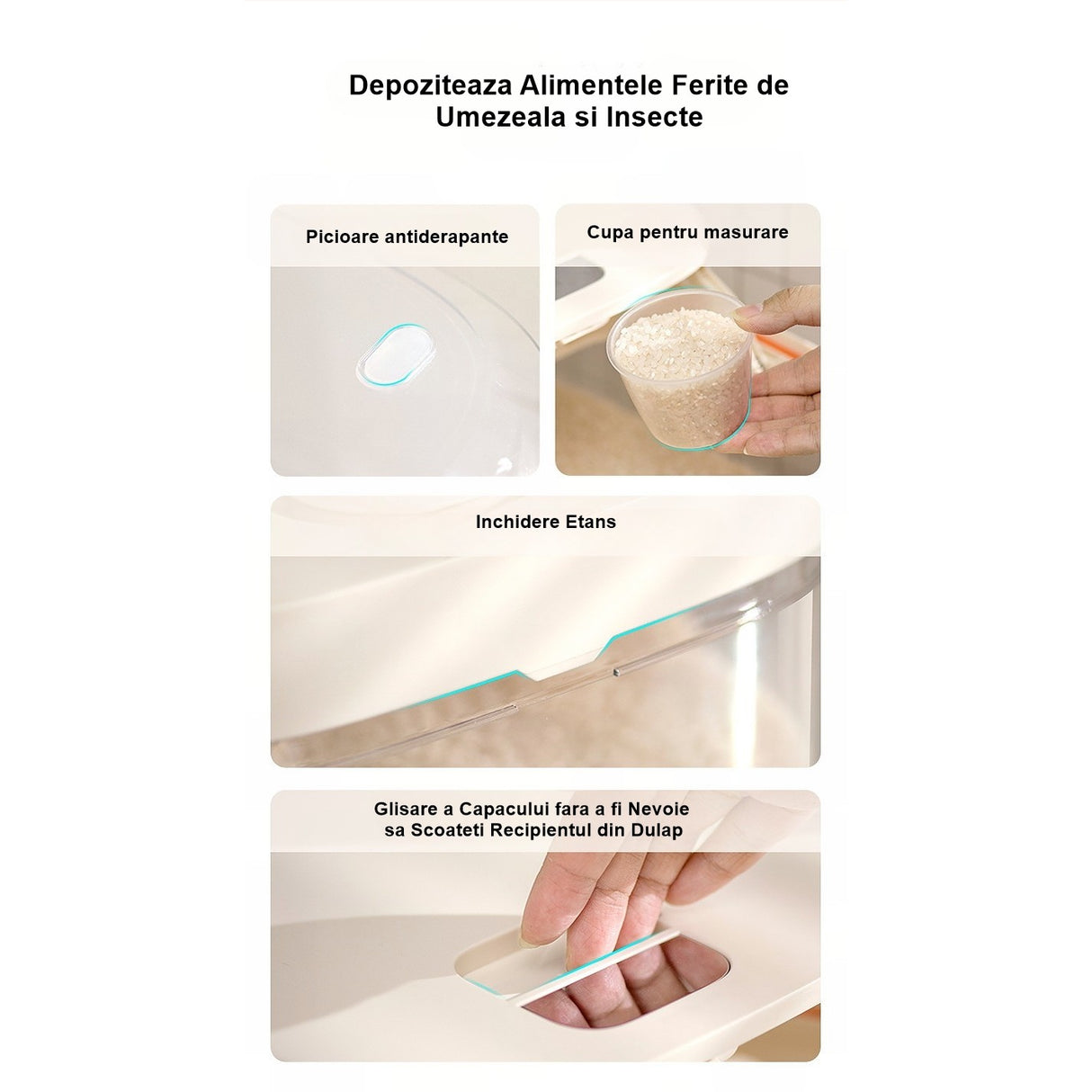 Cutie de Depozitare Vivimall, de Uz Casnic, Rezistentă la Insecte și la Umiditate, Rezervor Sigilat pentru Depozitare Alimentară, Capacitate 10 kg, 37x26x19.5 cm, Verde - vivimall.ro