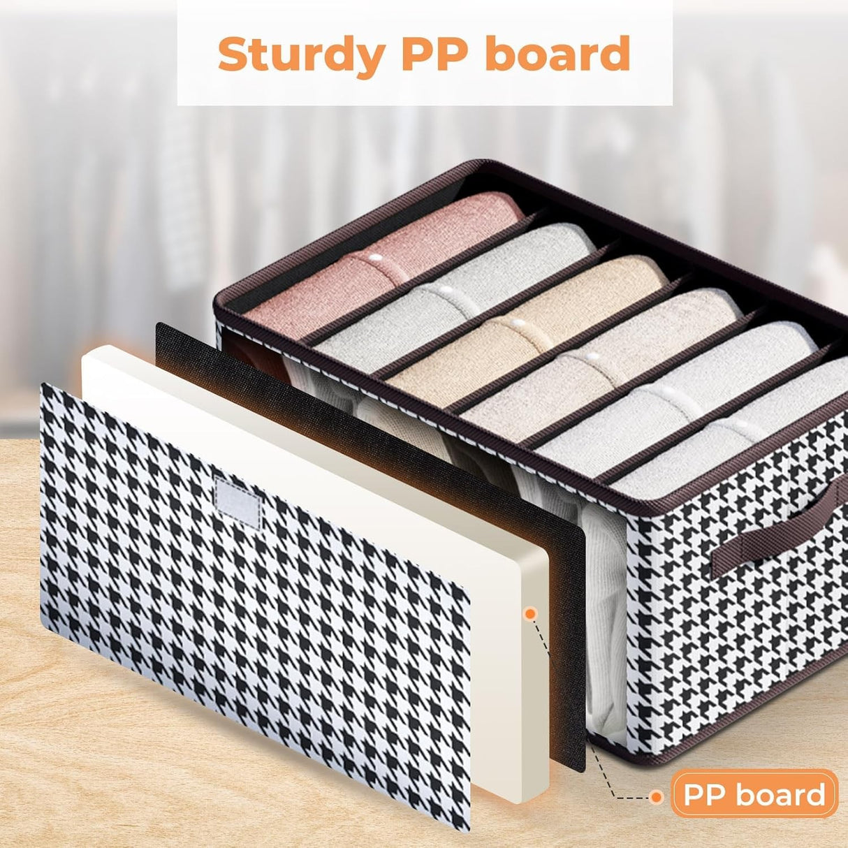 Cutie De Depozitare, Vivimall, Pentru Haine, Lenjerie, Sosete Si Sutiene, Material Textil, 6 Compartimente, 44x30x20 cm, Culoare Alb-Negru - vivimall.ro