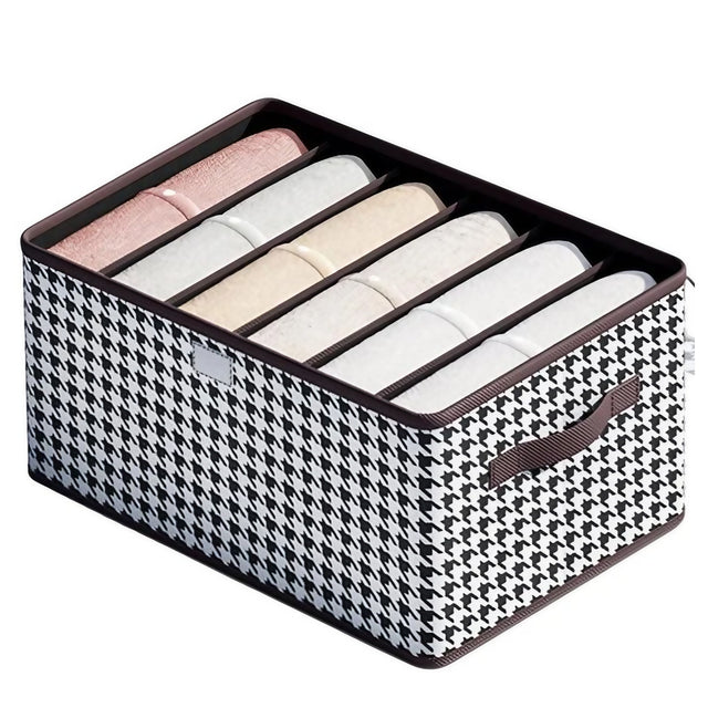 Cutie De Depozitare, Vivimall, Pentru Haine, Lenjerie, Sosete Si Sutiene, Material Textil, 6 Compartimente, 44x30x20 cm, Culoare Alb-Negru - vivimall.ro