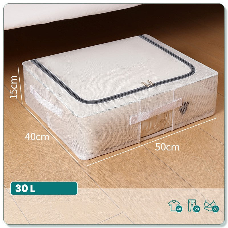 Cutie de Depozitare, Vivimall, pentru Pantofi Haine, din Plasa PVC Impermeabila si Manere Laterale, Pliabila, Fermoar Bidirectional, 50 x 40 x 15 cm, Transparenta - vivimall.ro