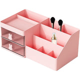 Cutie de Depozitare pentru Birou, Vivimall, Pentru Makeup, Papetarie, Organizator Cosmetice, 2 Sertare si Compartimente Multiple, Model Iepuras, Plastic, 27.5x15.5x12 cm, Roz - vivimall.ro