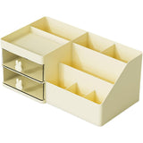 Cutie de Depozitare pentru Birou, Vivimall, Pentru Makeup, Papetarie, Organizator Cosmetice, 2 Sertare si Compartimente Multiple, Model Iepuras, Plastic, 27.5x15.5x12 cm, Crem - vivimall.ro