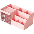 Organizator cosmetice roz cu model Iepuraș și 2 sertare glisante, vedere frontală, plastic 27.5x15.5x12 cm