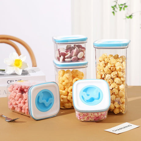 Cutie de Depozitare pentru Bucatarie, Vivimall, 1.3L, din ABS+PET+Silicon, Capac Alb/Albastru, 11.5 x 15 x 8 cm, Transparent - vivimall.ro