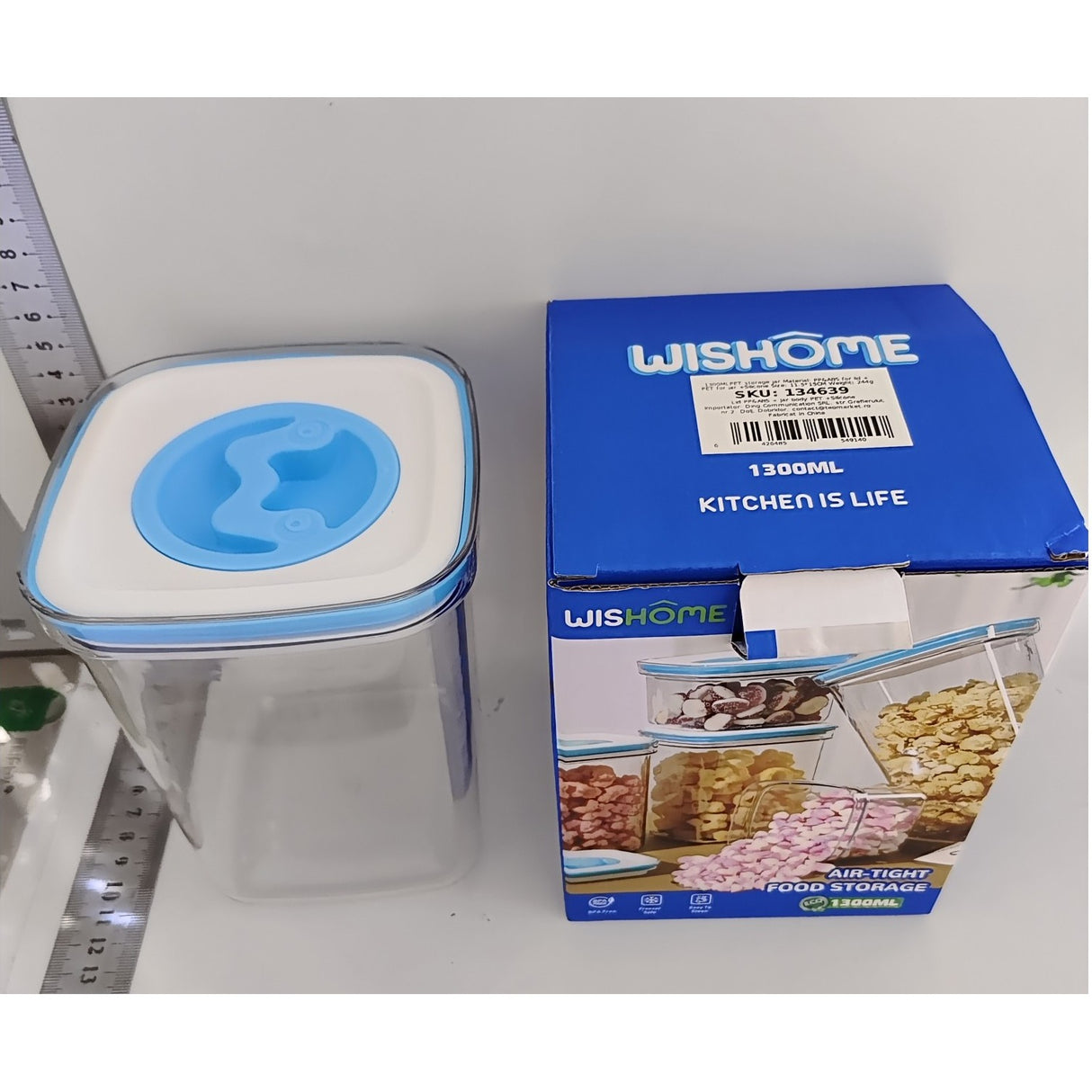 Cutie de Depozitare pentru Bucatarie, Vivimall, 1.3L, din ABS+PET+Silicon, Capac Alb/Albastru, 11.5 x 15 x 8 cm, Transparent - vivimall.ro