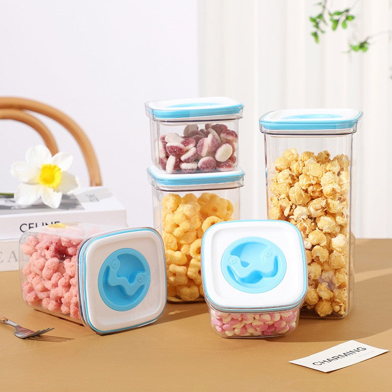 Cutie de Depozitare pentru Bucatarie, Vivimall, 600 ml, din ABS+PET+Silicon, Capac Alb/Albastru, 11.5 x 8 x 8 cm, Transparent - vivimall.ro