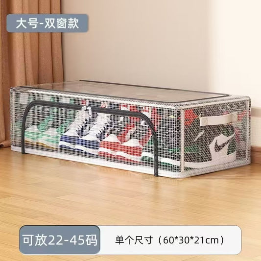 Cutie de Depozitare pentru Pantofi, Vivimall, 60*30*21CM , din Plasa PVC Impermeabila si Cadru de Otel, Pliabila, Fermoar Bidirectional, Transparenta - vivimall.ro