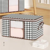 Cutie de Depozitare Pliabila,  55x35x25 cm, 50 L, Fereastra Frontala, cu Fermoar Bidirectional, Suport Baza Stabil, Imprimeu in Carouri, Alb/Negru - vivimall.ro