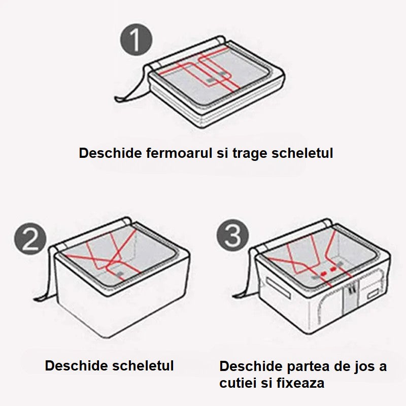Cutie de Depozitare Pliabila, Vivimall, Cu Fermoar, 100 L, Textil, 60x42x40 cm, Albastru Marin, Cadru Metalic, Suport Baza Stabil din Plastic, Imprimeu buline - vivimall.ro