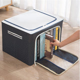 Cutie de Depozitare Pliabila, Vivimall, Cu Fermoar, 66 L, Textil, 50 x 40 x 33 cm, Cadru Metalic, Suport Baza Stabil din Plastic, Imprimeu Buline, Albastru Marin - vivimall.ro