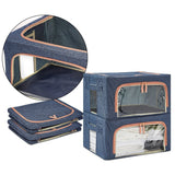 Cutie de depozitare pliabila, Vivimall, Cu fermoar, 66 L, Textil, 50x40x33 cm, Albastru Marin, Cadru Metalic, Suport Baza Stabil din Plastic, Cu doua ferestre - vivimall.ro