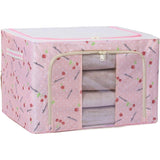Cutie de Depozitare Pliabila, Vivimall, Cu Fermoar, 66 L, Textil, 50x40x33 cm, cu Fereastra, Cadru Metalic, Suport Baza Stabil din Plastic, Imprimeu Cirese, Roz, Resigilat - vivimall.ro