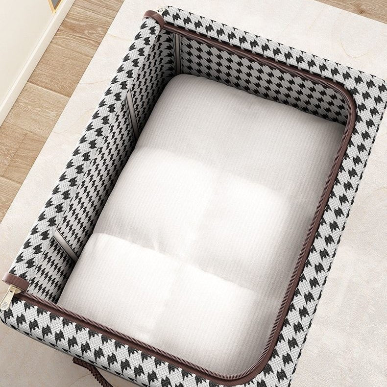 Cutie de Depozitare Pliabila, Vivimall, Cu fermoar Bidirectional, 100 L, Textil, 60x42x40 cm, Cadru Metalic, o Fereastra, Suport Baza Stabil din Plastic, Design Zebra, Alb Negru - vivimall.ro