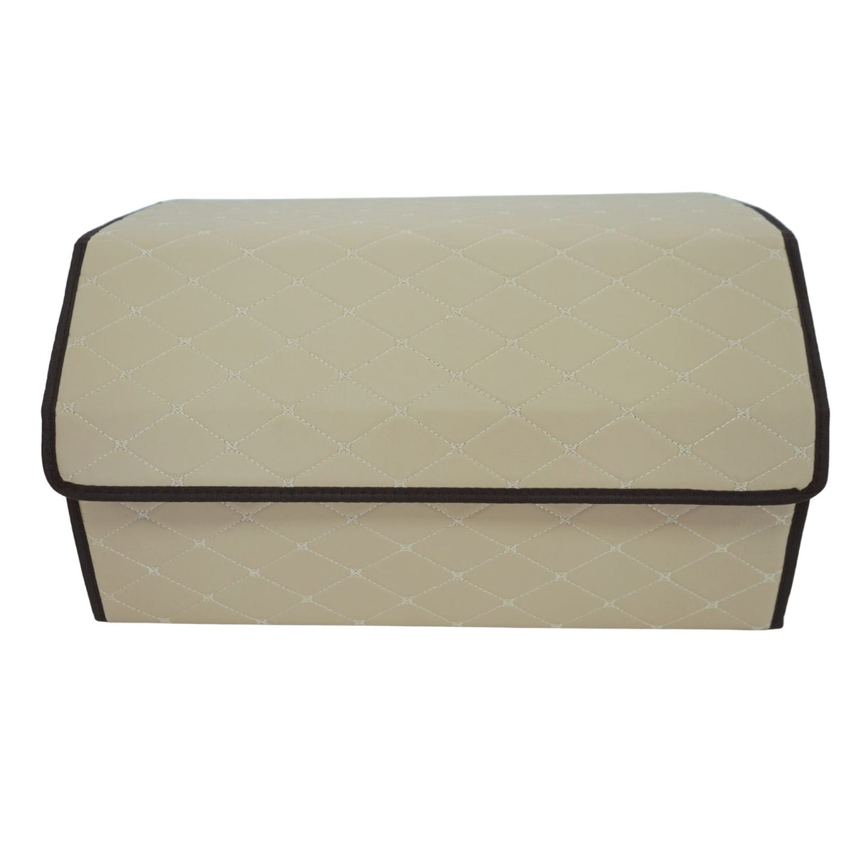 Cutie depozitare auto Flippy din piele ecologică bej deschis, vedere frontală, dimensiuni 55x30x30 cm
