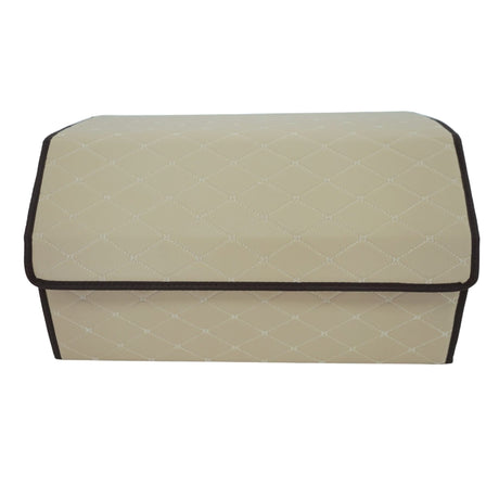 Cutie de Depozitare Auto, Flippy, Organizator Premium Portbagaj, 2 Compartimente Depozitare, Geanta Multifunctionala  din Piele Ecologica, Pliabil  si Rezistent la Uzura, Bej Deschis, 55 x 30 x 30cm - vivimall.ro