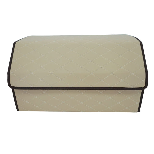 Cutie depozitare auto Flippy din piele ecologică bej deschis, vedere frontală, dimensiuni 55x30x30 cm