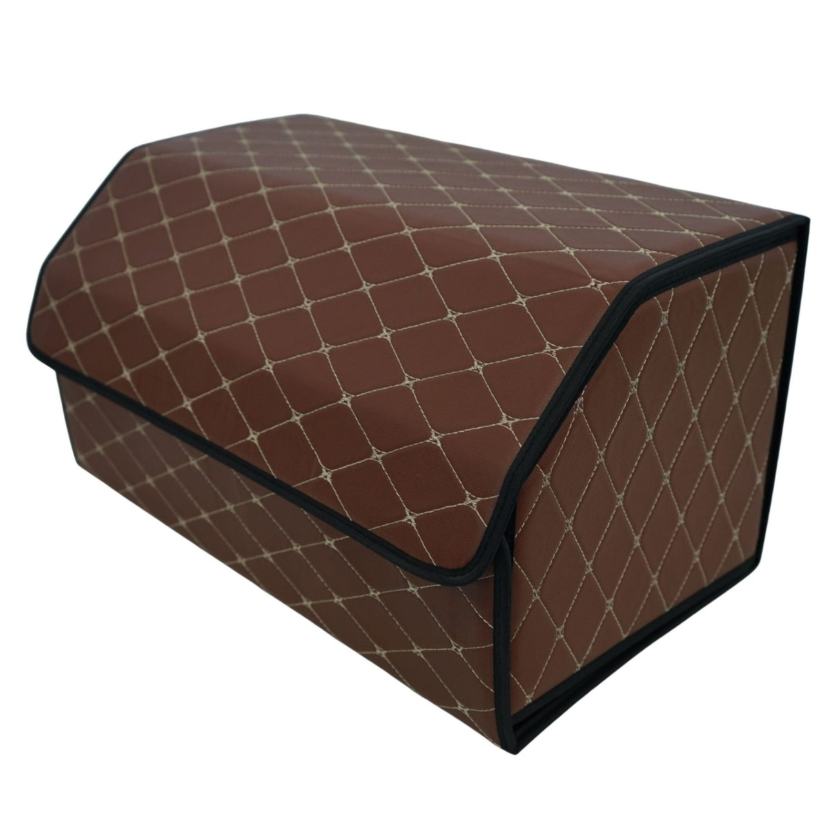 Cutie de Depozitare Auto, Flippy, Organizator Premium Portbagaj, Geanta Multifunctionala  din Piele Ecologica, 2 Compartimente Depozitare, Pliabil, Rezistent la Uzura, Maro Inchis, 55 x 30 x 30cm - vivimall.ro
