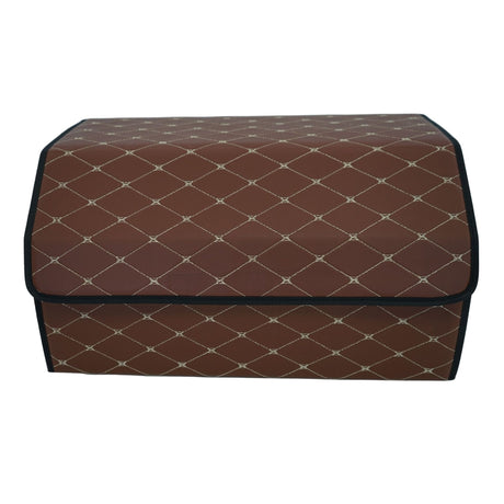 Cutie de Depozitare Auto, Flippy, Organizator Premium Portbagaj, Geanta Multifunctionala  din Piele Ecologica, 2 Compartimente Depozitare, Pliabil, Rezistent la Uzura, Maro Inchis, 55 x 30 x 30cm - vivimall.ro