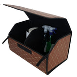 Cutie de Depozitare Auto, Flippy, Organizator Premium Portbagaj, Geanta Multifunctionala  din Piele Ecologica, 2 Compartimente Depozitare, Pliabil, Rezistent la Uzura, Maro Inchis, 55 x 30 x 30cm - vivimall.ro