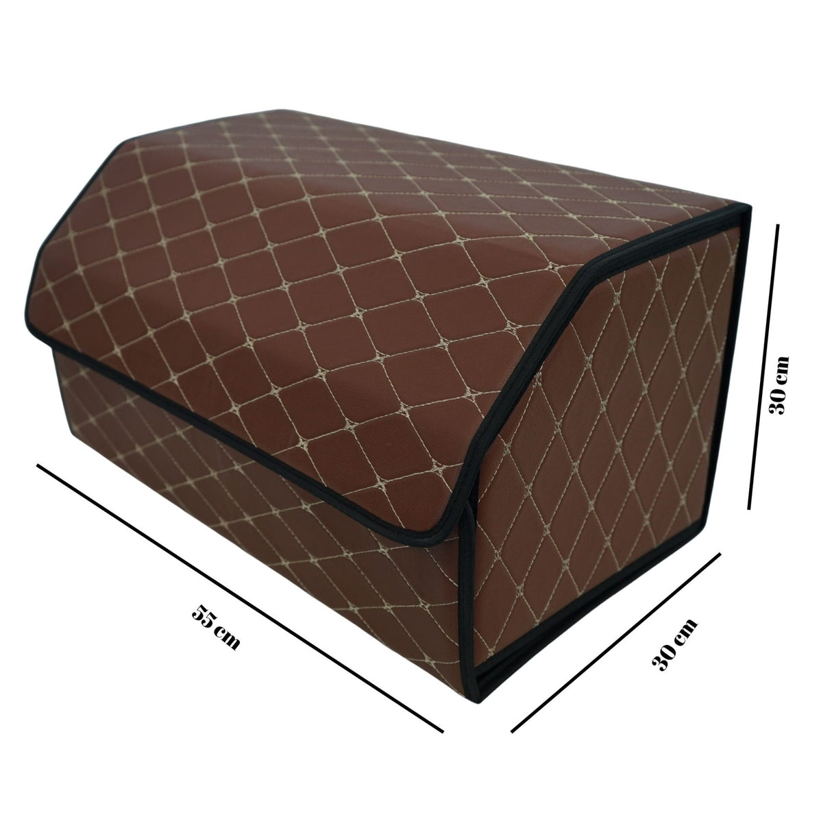 Cutie de Depozitare Auto, Flippy, Organizator Premium Portbagaj, Geanta Multifunctionala  din Piele Ecologica, 2 Compartimente Depozitare, Pliabil, Rezistent la Uzura, Maro Inchis, 55 x 30 x 30cm - vivimall.ro