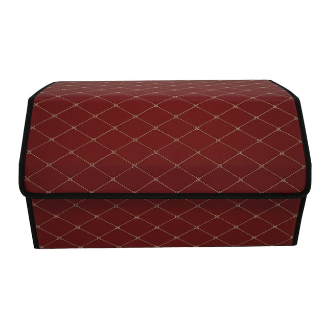 Cutie depozitare auto Flippy din piele ecologică bordo, vedere frontală, dimensiuni 55x30x30 cm