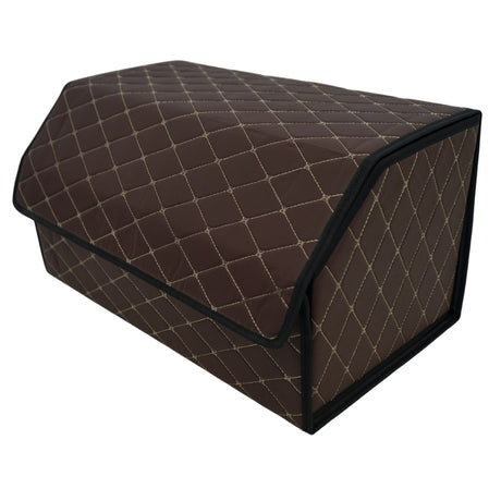 Cutie de Depozitare Auto, Flippy, Organizator Premium Portbagaj, Geanta Multifunctionala  din Piele Ecologica, Rezistent la Uzura si Pliabil, 2 Compartimente Depozitare, Maro Havana, 55 x 30 x 30cm - vivimall.ro