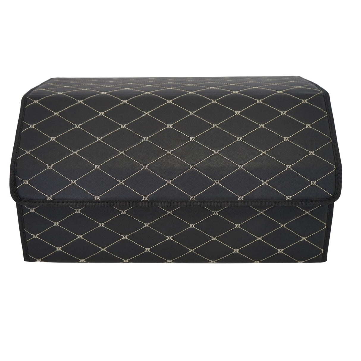 Cutie de Depozitare Auto, Flippy, Organizator Premium Portbagaj, Geanta Multifunctionala, Piele Ecologica, Pliabil  si Rezistent la Uzura, 2 Compartimente Depozitare, Pliabil  si Rezistent la Uzura, Negru/Alb, 55 x 30 x 30cm - vivimall.ro